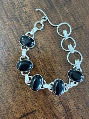 Sterling Silver Black Onyx Link Bracelet